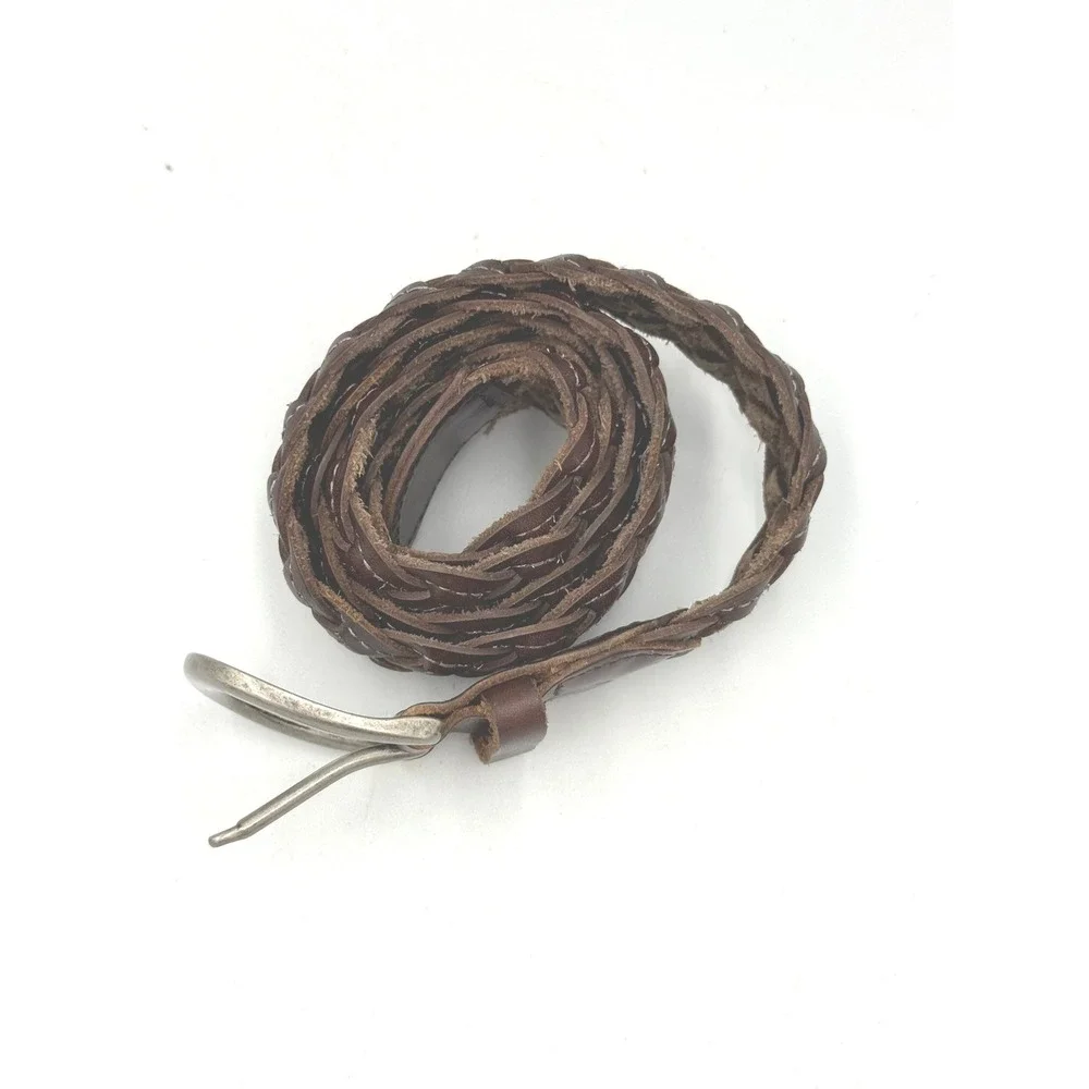 American Eagle Braided Belt Size Small Brown Leather Woven Stitch Detail 90s Y2K